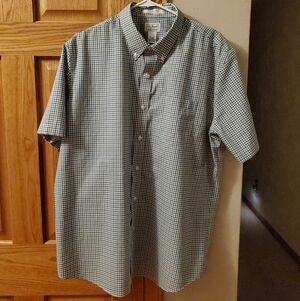 L. L. Bean Short Sleeve Button Up Plaid Men’s Blue, Green & White XL Shirt